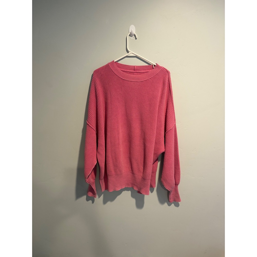 Aerie Pink Oversized Shaker Stitch Crewneck Sweater Women Medium Balloon Sleeve